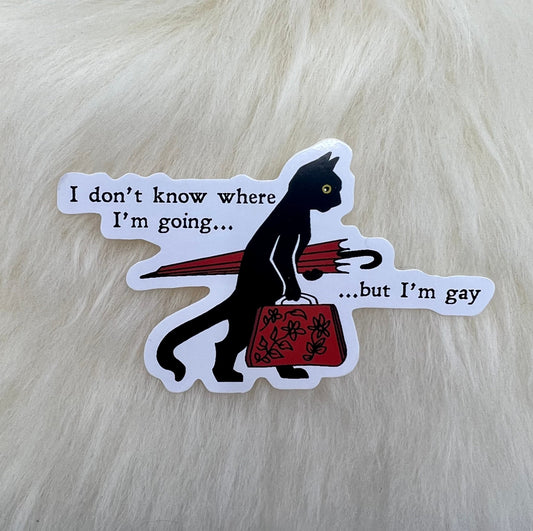 I Don't Know Where I'm Going But I'm Gay Sticker | Gay Sticker | Cat Sticker | FREE SHIPPING